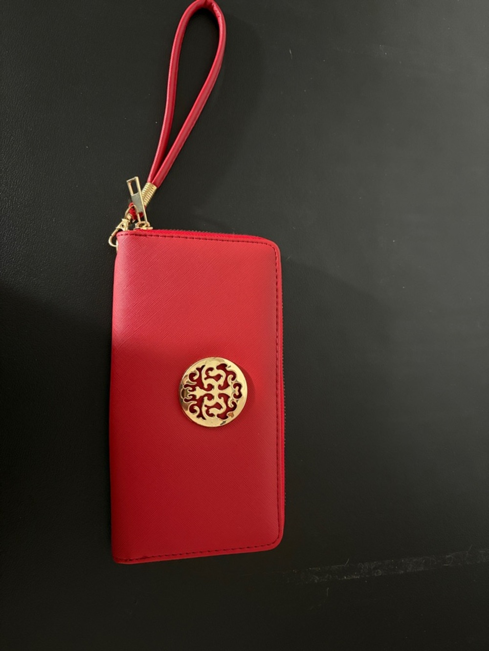 Red Wristlet Wallet with Gold Medallion - Picture 1 of 3